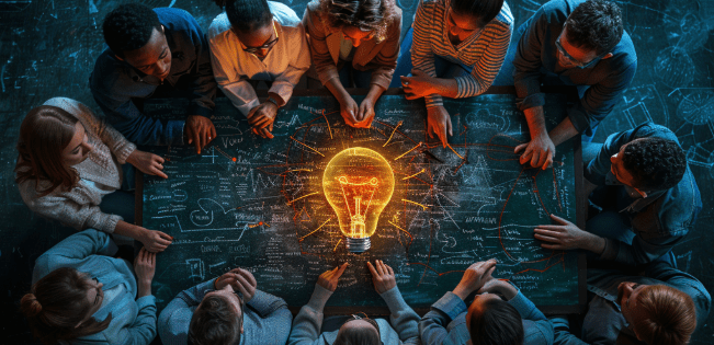 Crz Ink - A community of people gathered around a glowing light bulb, symbolizing the power of ideas and collective inspiration.